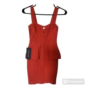 GUESS Marciano Coral Orange Peplum Bodycon Dress - Size XXS, 00